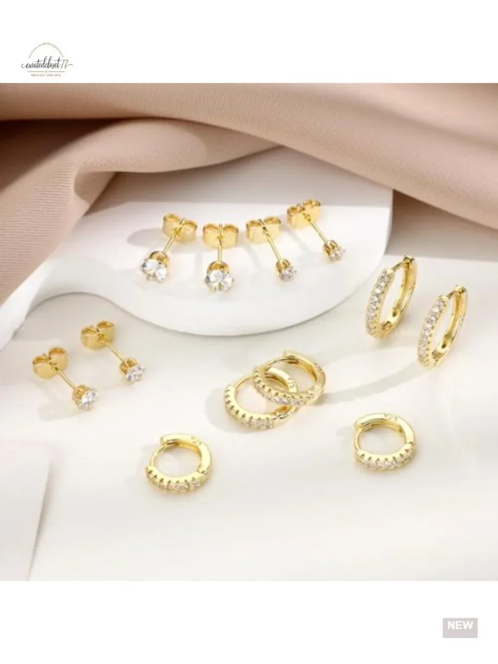 14K Gold Plated Hypoallergenic Hoop Earrings Set with Studs - 6 Pairs